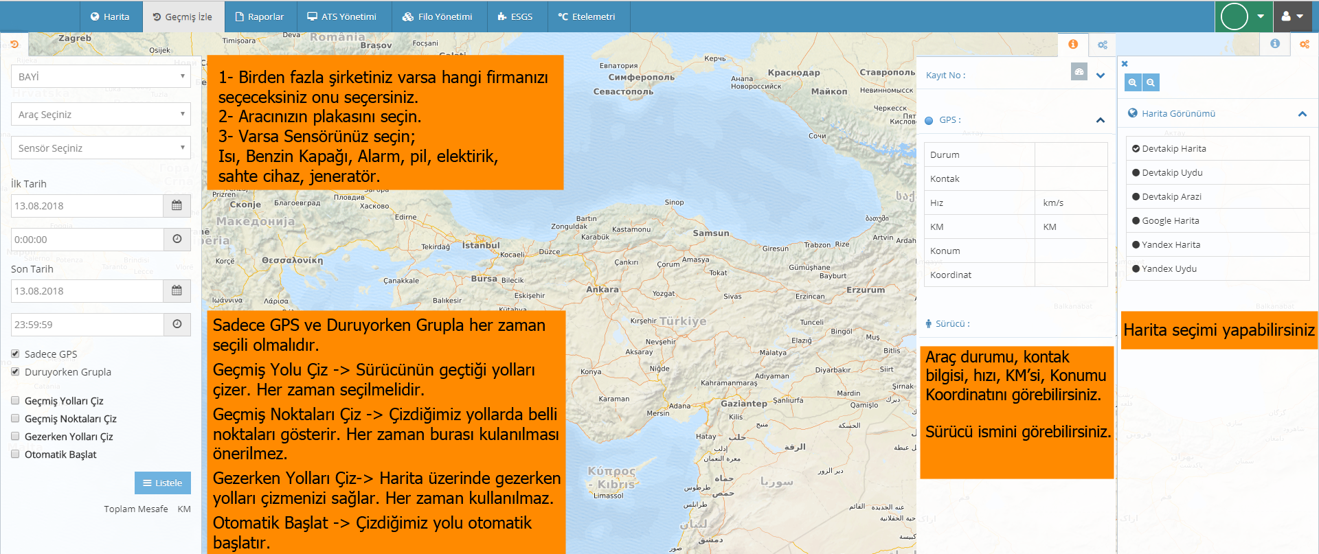 devtakip - geçmiş izleme ekranı